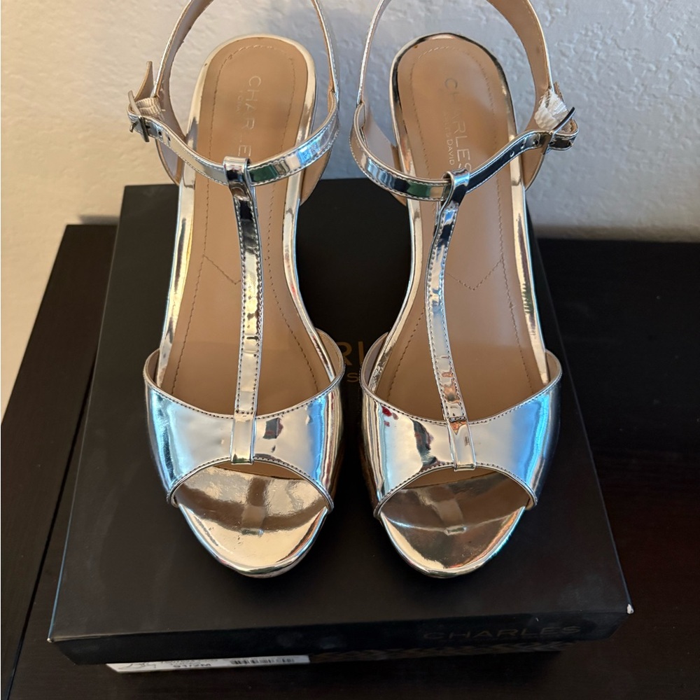 Charles David Silver Metallic platform heels
